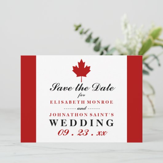Canadese vlag Wedding Save The Date (Staand voorkant)