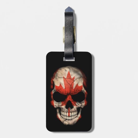 Canadese vlagschedel op zwart bagagelabel (Achterkant verticaal)
