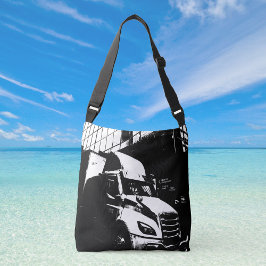 Canadese vrachtwagen in stadslandschap zwart-wit crossbody tas
