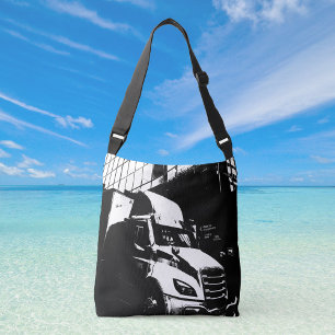 Canadese vrachtwagen in stadslandschap zwart-wit crossbody tas
