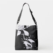 Canadese vrachtwagen in stadslandschap zwart-wit crossbody tas (Achterkant)