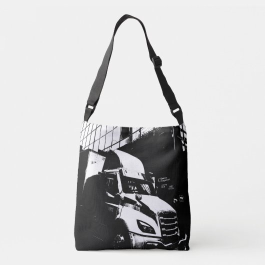 Canadese vrachtwagen in stadslandschap zwart-wit crossbody tas (Achterkant)