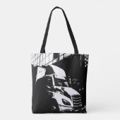 Canadese vrachtwagen in stadslandschap zwart-wit tote bag (Achterkant)