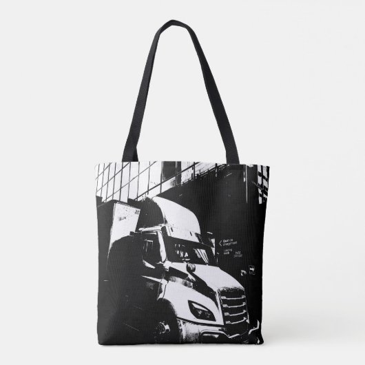 Canadese vrachtwagen in stadslandschap zwart-wit tote bag (Achterkant)