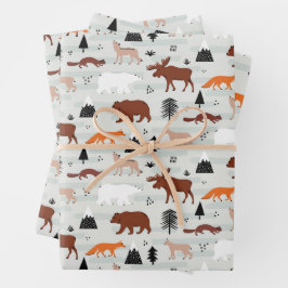 Canadese Wilde Dieren Patroon Eland Beer Vos Wolf Inpakpapier Vel