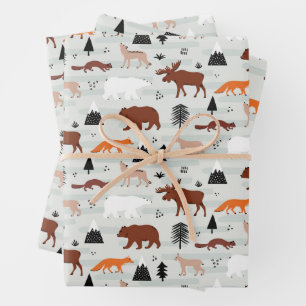 Canadese Wilde Dieren Patroon Eland Beer Vos Wolf Inpakpapier Vel