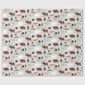 Canadese wilde dieren patroonmoes Beer Fox Wolf Cadeaupapier (Vlak)
