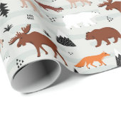 Canadese wilde dieren patroonmoes Beer Fox Wolf Cadeaupapier (Rol Hoek)