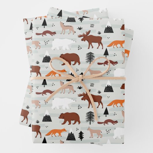 Canadese wilde dieren patroonmoes Beer Fox Wolf Inpakpapier Vel (In situ)