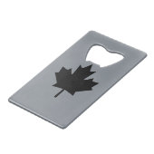 Canadese zwarte lederen stijl creditkaart flessenopener (Voorkant Gekanteld)