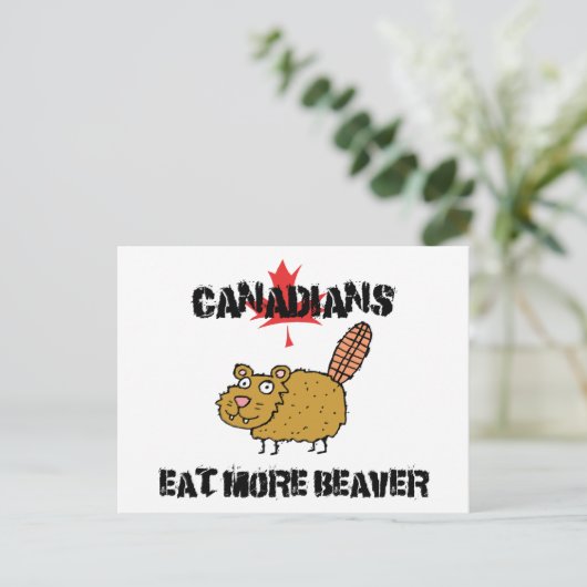 Canadezen eten meer bever briefkaart (Staand voorkant)