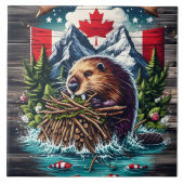 Canadian Beaver beroemd gemaakt door Snowy Peaks Tegeltje (Voorkant)