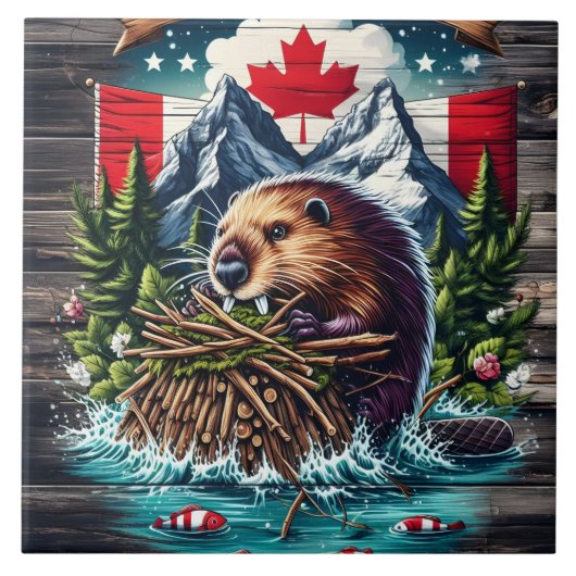 Canadian Beaver beroemd gemaakt door Snowy Peaks Tegeltje (Voorkant)