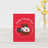 Canadian Beaver Funny Canada Day Kaart (Gele Bloem)