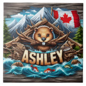 Canadian Beaver Holding Branches beroemd gemaakt d Tegeltje (Voorkant)