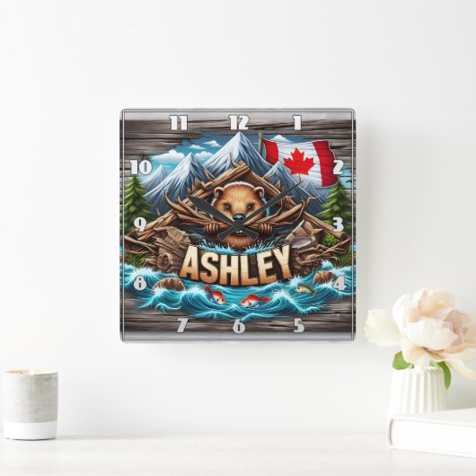 Canadian Beaver Holding Branches beroemd gemaakt d Vierkante Klok (Huis)