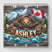 Canadian Beaver Holding Branches beroemd gemaakt d Vierkante Klok (Voorkant)