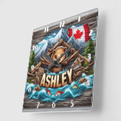 Canadian Beaver Holding Branches beroemd gemaakt d Vierkante Klok (Hoek)