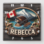 Canadian Beaver Holding Log beroemd gemaakt door C Vierkante Klok (Voorkant)