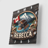 Canadian Beaver Holding Log beroemd gemaakt door C Vierkante Klok (Hoek)