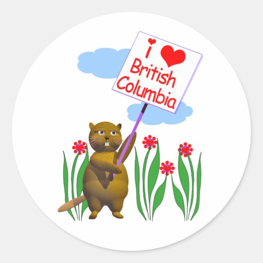 Canadian Beaver Loves British Columbia Ronde Sticker (Voorkant)