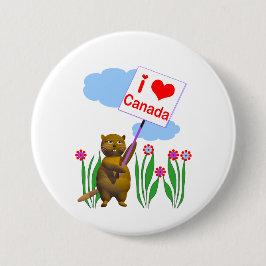 Canadian Beaver Loves Canada Ronde Button 7,6 Cm