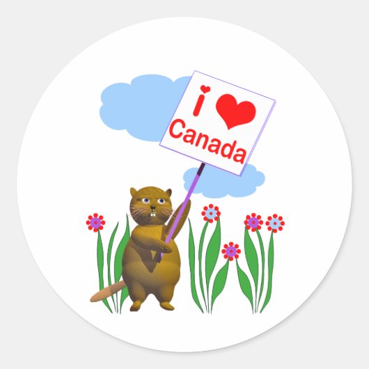 Canadian Beaver Loves Canada Ronde Sticker (Voorkant)