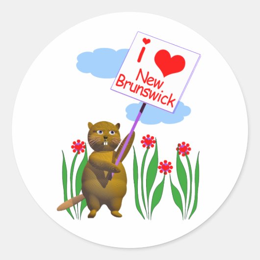 Canadian Beaver Loves New Brunswick Ronde Sticker (Voorkant)