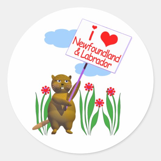 Canadian Beaver Loves Newfoundland, Labrador Ronde Sticker (Voorkant)