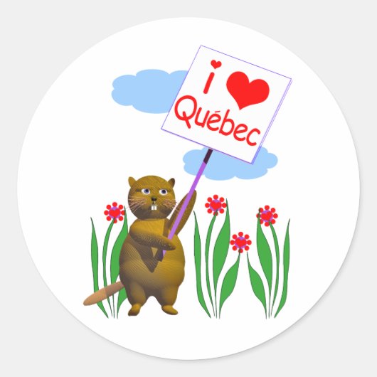 Canadian Beaver Loves Quebec Ronde Sticker (Voorkant)
