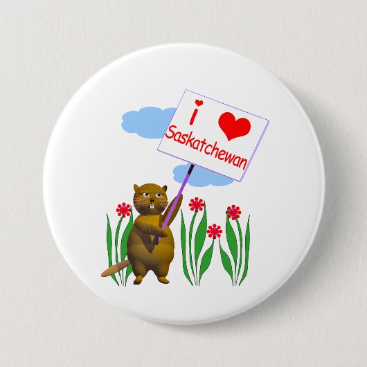 Canadian Beaver Loves Saskatchewan Ronde Button 7,6 Cm (Voorkant)