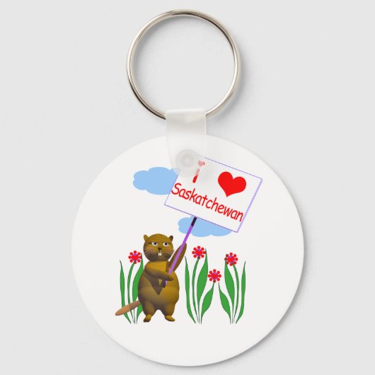 Canadian Beaver Loves Saskatchewan Sleutelhanger (Voorkant)