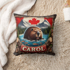 Canadian Beaver, Vlag, Mountain Uitzicht Kussen