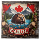 Canadian Beaver, Vlag, Mountain Uitzicht Tegeltje (Voorkant)