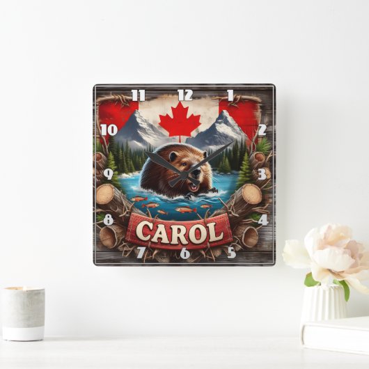 Canadian Beaver, Vlag, Mountain Uitzicht Vierkante Klok (Huis)