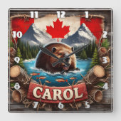 Canadian Beaver, Vlag, Mountain Uitzicht Vierkante Klok (Voorkant)