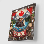 Canadian Beaver, Vlag, Mountain Uitzicht Vierkante Klok (Hoek)