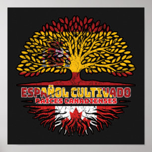 Canadian Canada Spain Spanish Tree Roots Flag Poster