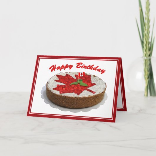 Canadian Cherry Maple Leaf Birthday Cake Kaart (Voorkant)