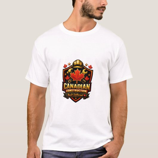 Canadian Construction Built Different Shield Badge T-shirt (Voorkant)