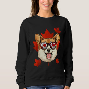 Canadian Corgi Dog Maple Leaf Patriotic Canada Fla Trui