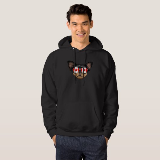 Canadian Flag Black Chihuahua Dog Canada Pocket Hoodie (Voorkant volledig)