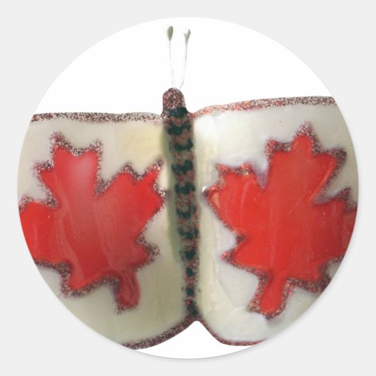 Canadian Flag Butterfly Design Ronde Sticker (Voorkant)