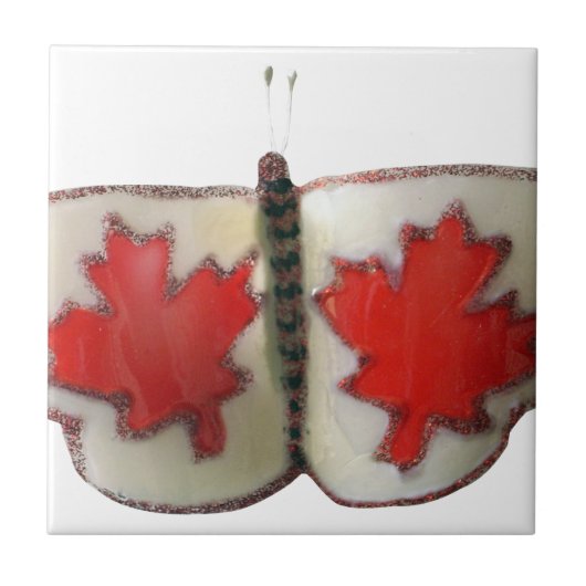 Canadian Flag Butterfly Design Tegeltje (Voorkant)