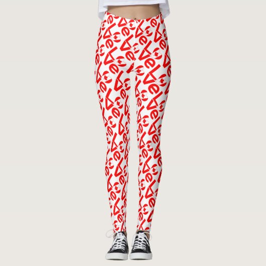 Canadian Flag Heart Red LOVE Tiled Leggings (Voorkant)