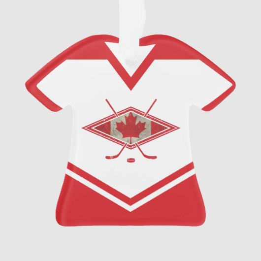Canadian Flag Hockey Logo, Naam & Nummer Jersey Ornament (voorkant)