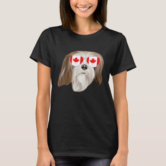 Canadian Flag Lhasa Apsos Dog Canada Pocket T-shirt (Voorkant)