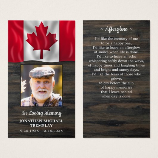 Canadian Flag Memorial Photo Funeral Prayer Kaart (Voorkant /achterkant)