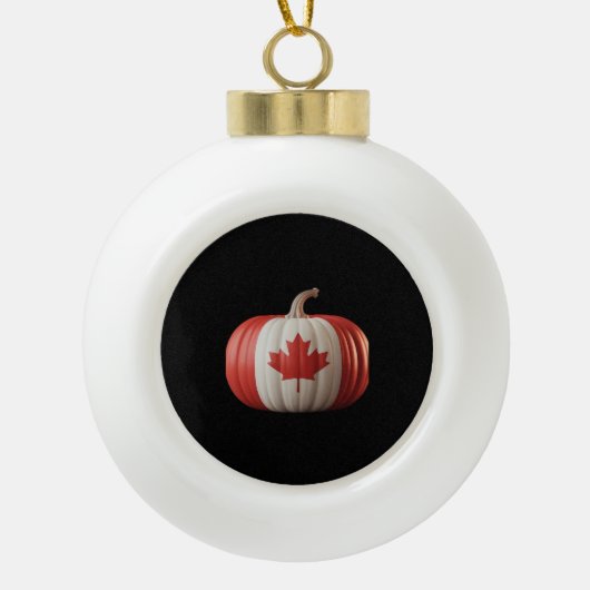Canadian Flag Pumpkin Maple Leaf Thanksgiving Over Keramische Bal Ornament (Voorkant)