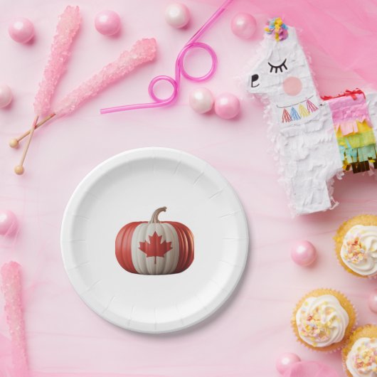 Canadian Flag Pumpkin Maple Leaf Thanksgiving Over Papieren Bordje (Feest)